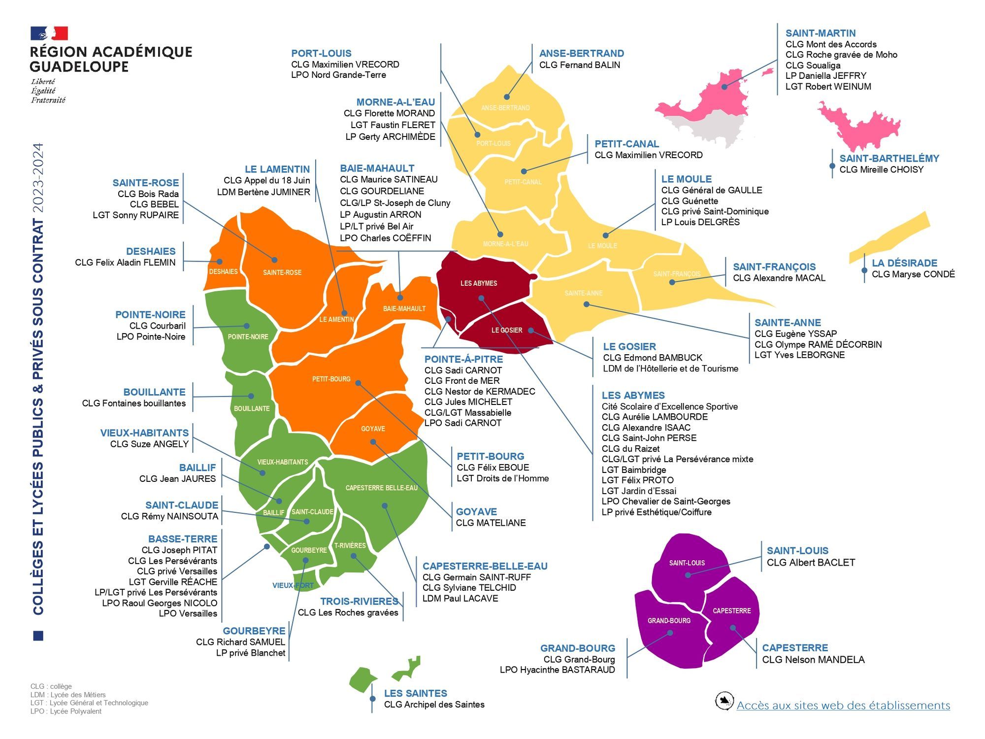Carte montrant les établissements ayant participé à la dictée francophone 2026