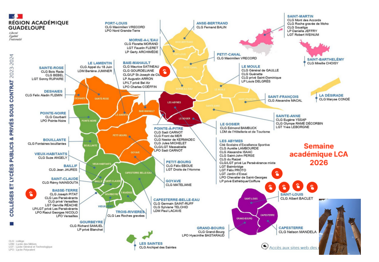 Carte montrant les établissements semaine académique LCA