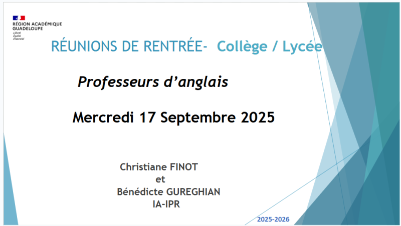 Lettre de Rentrée de l'Inspection d'Anglais 2025-2026
