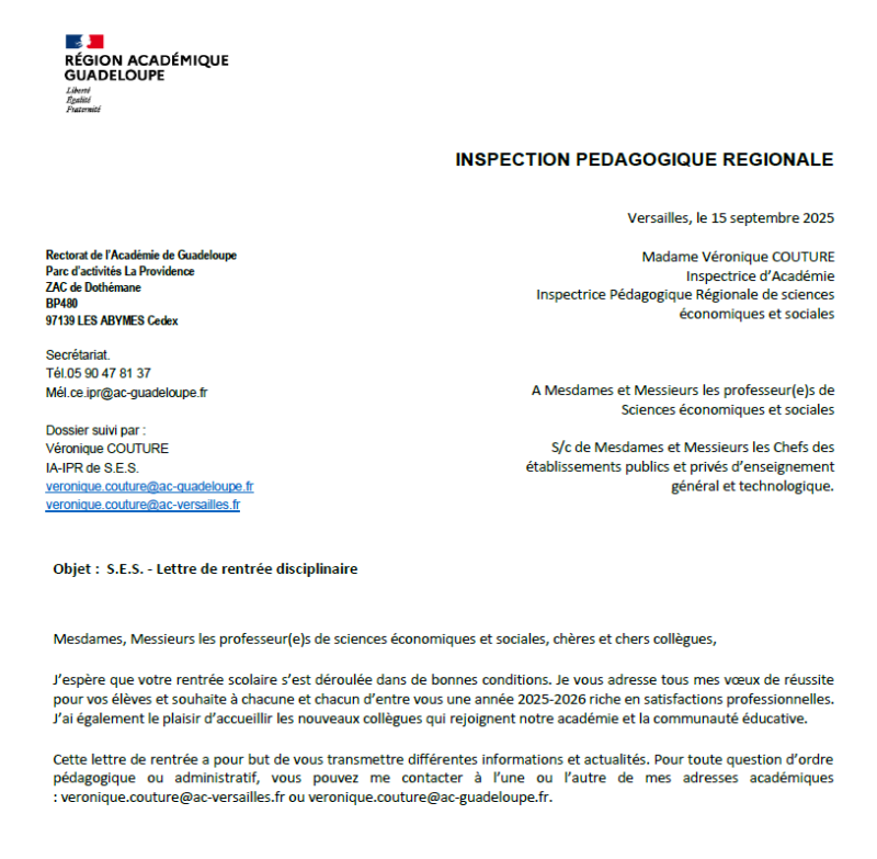 Lettre de rentrée - 2025 