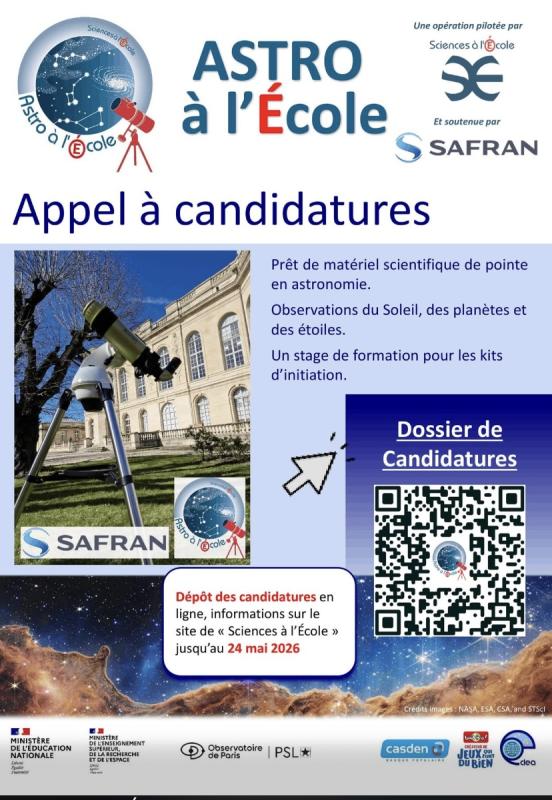 Astro à l'école : appel à candidatures 2026