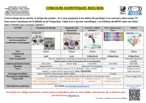 Tableau des concours scientifiques 2025-2026