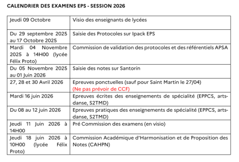 calendrier des examens