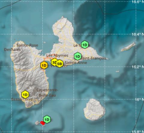 Positionnement des capteurs sue la Guadeloupe