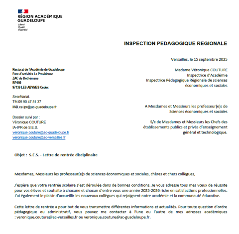 Lettre de rentrée - 2025