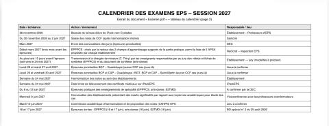 Calendrier examens 2027