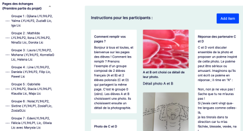 Page d'instructions pour les échanges entre élèves dans le cadre du projet international "L'image poétique" sur la plateforme ESEP Etwinning