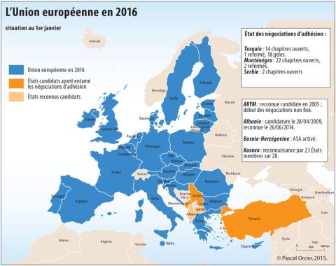 L'état de l'Union européenne, de la zone euro, de l'espace Schengen et de l'Otan au 1er janvier 2016